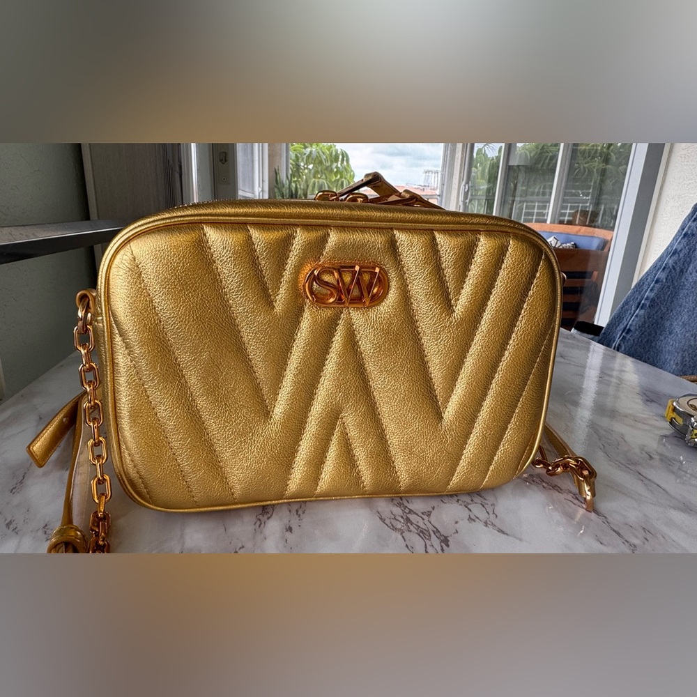 Stuart Weitzman Reana Leather Quilted Gold Metallic Bag